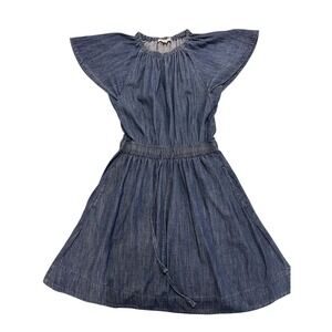 Free Assembly Fit & Flare Dress Women's XS Blue Denim Flutter Sleeveless Stretch